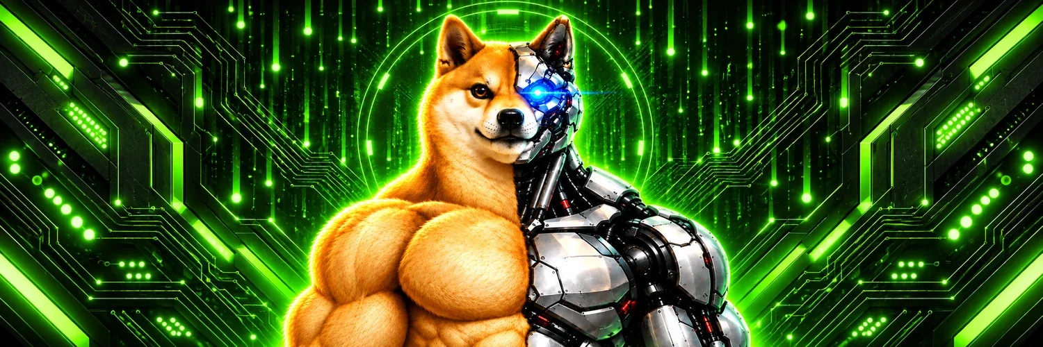 Superior Inu artwork from the token listing: a shiba divided between fur and machinery.