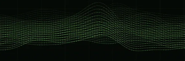 Lignes et points verts dessinant des vagues sur un quadrillage noir.