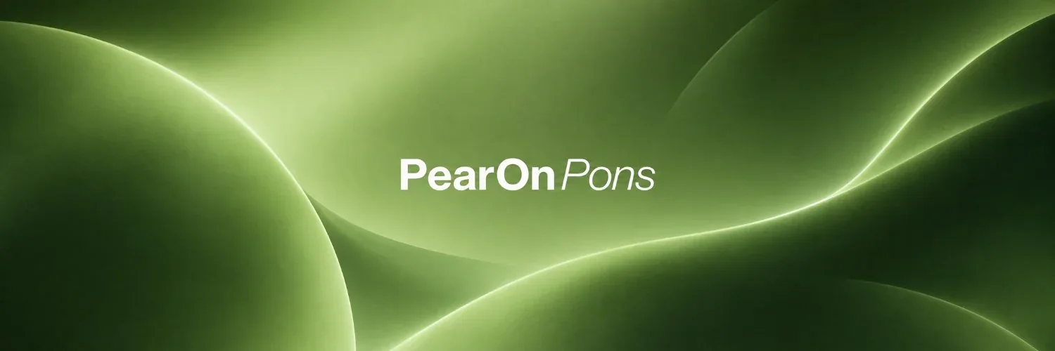 Green banner with luminous curves and the PearOnPons name.